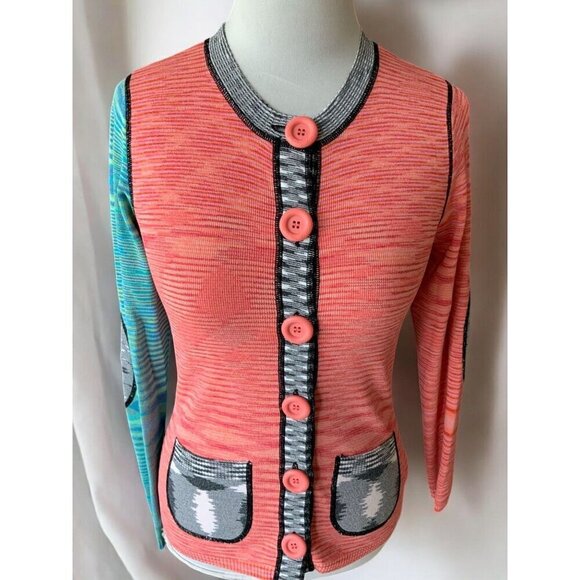 One Girl Who Womens XS Colorful Hippie Boho Button Down Cardigan Sweater Pockets - Picture 8 of 10